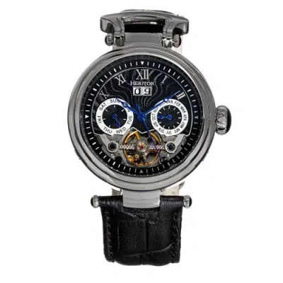 Heritor Automatic Ganzi Semi-skeleton Leather-band Watch In Silver/black