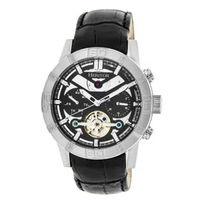 Heritor Automatic Hannibal Semi-skeleton Leather-band Watch In Silver/black