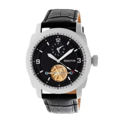 Heritor Automatic Helmsley Semi-skeleton Leather-band Watch In Silver/black