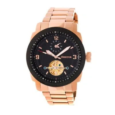 Heritor Automatic Helmsley Semi-skeleton Leather-band Watch In Rose Gold/black