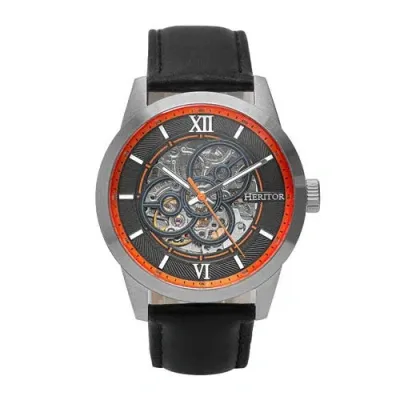 Heritor Automatic Jonas Leather-band Skeleton Watch In Silver/orange