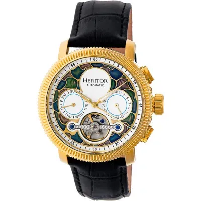 Heritor Automatic Semi-skeleton Leather-band Watch In Gold/white