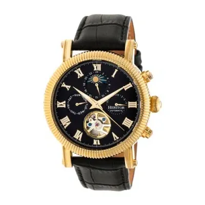 Heritor Automatic Winston Semi-skeleton Leather-band Watch In Gold/black