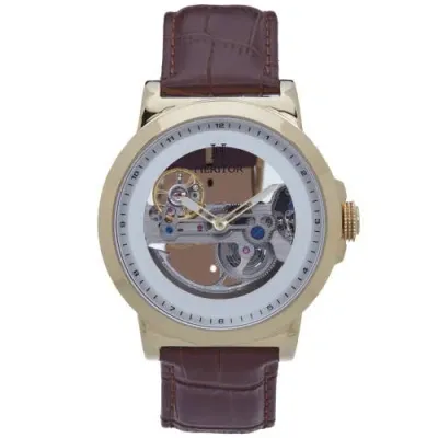 Heritor Automatic Xander Semi-skeleton Leather-band Watch In Gold/brown