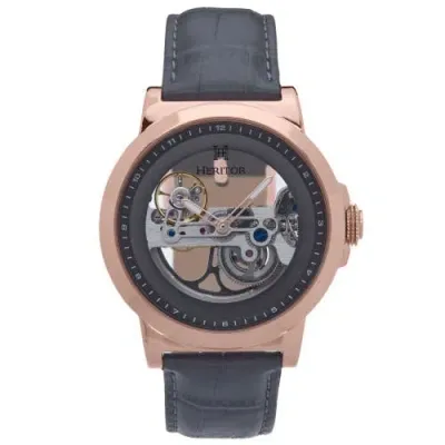 Heritor Automatic Xander Semi-skeleton Leather-band Watch In Rose Gold/gray