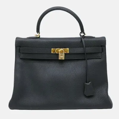 Pre-owned Hermes Black Taurillon Clemence Leather Kelly 35 Handbag