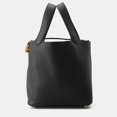 Pre-owned Hermes Black Taurillon Clemence Picotin Lock Bag Size Pm