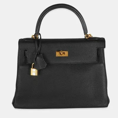 Pre-owned Hermes Black Togo Retourne Kelly 28 Ghw Bag