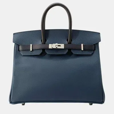 Pre-owned Hermes Blue De Prusse/blue Indigo/black Epsom Birkin 25 Tote Bag