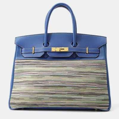 Pre-owned Hermes Blue France Evercalf Vibrato Birkin 35 Handbag