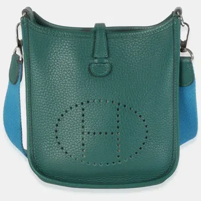 Pre-owned Hermes Blue Izmir Malachite Clemence Mini Evelyne Tpm Phw In Green