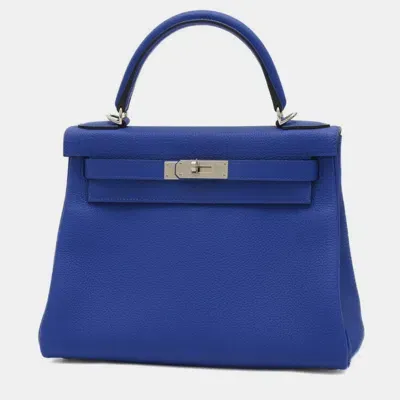 Pre-owned Hermes Blue Royale Togo Kelly 28 Handbag