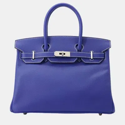 Pre-owned Hermes Candy Blue Electric/mykonos Epsom 30 Birkin Tote Bag