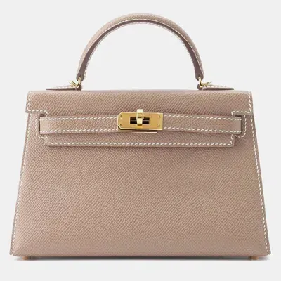 Pre-owned Hermes Etoupe Epsom Mini Kelly Do Top Handle Bags In Beige