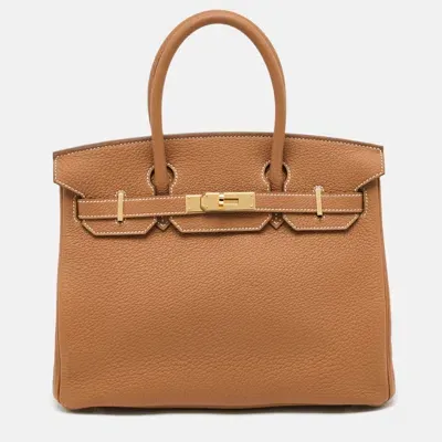 Pre-owned Hermes Hermès Gold Togo Leather Gold Finish Birkin 30 Bag In Brown