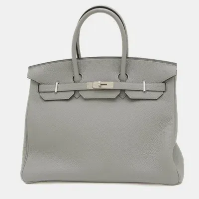 Pre-owned Hermes Grimette Togo Birkin 35 Handbag In Grey