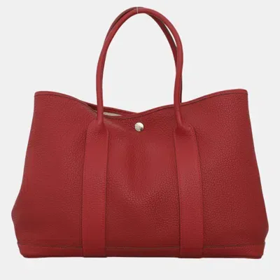 Pre-owned Hermes Leather Garden Party 36 Tote Bag In Red