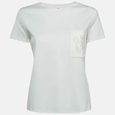 Pre-owned Hermes Off White Embroidered Pocket Jersey T-shirt S