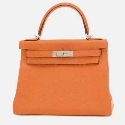 Pre-owned Hermes Orange Togo Kelly 28 Handbag