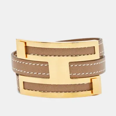 Pre-owned Hermes Pousse Pousse Brown Leather Gold Plated Bracelet