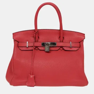 Pre-owned Hermes Red Clemence Leather Birkin 30 Tote Bag