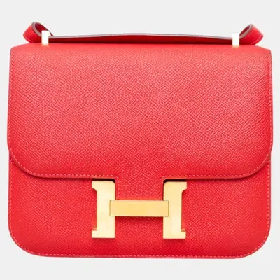 Pre-owned Hermes Rouge Casaque Epsom Leather Constance Iii Mini Shoulder Bag In Red