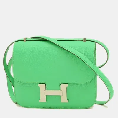 Pre-owned Hermes Vert Comic Epson Constance 18 Miroir Shoulder Bag In Green