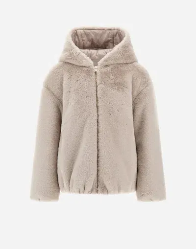 Herno Kids' Bomber Jacket In New Eco Fur In Neutral