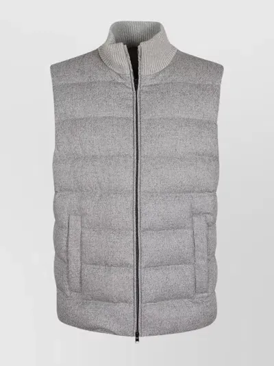 Herno Cashmere Silk High Collar Padded Gilet In Grey