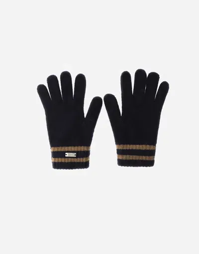 Herno Gloves In Stripes Knit Kit In Navy Blue