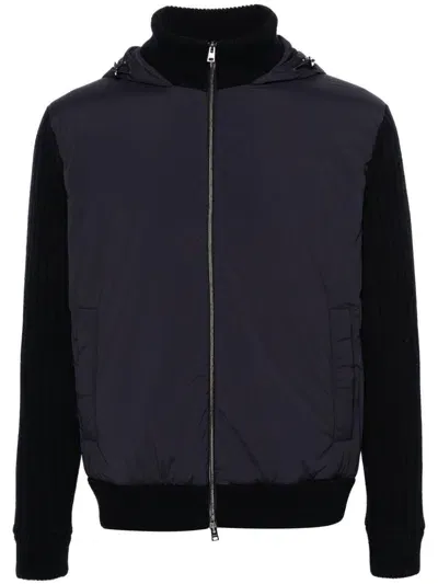 Herno Knitted-panels Hooded Jacket In Blue