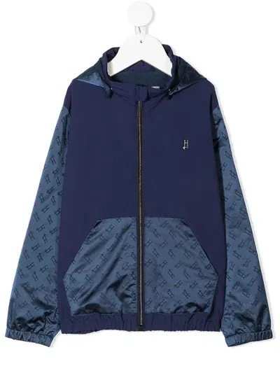 Herno Kids' Logo-print Zip-up Hooded Jacket In Blue