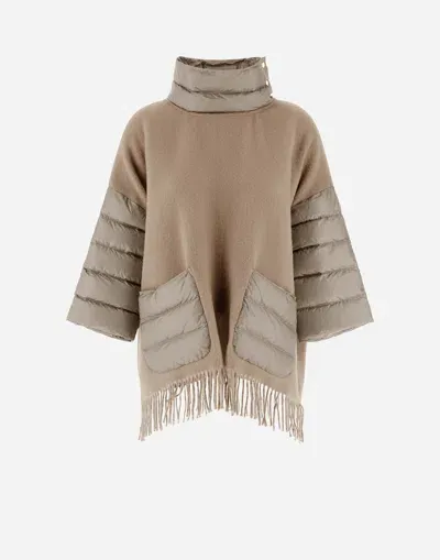 Herno Resort Poncho In Soft Poncho & Nylon Ultralight In Beige