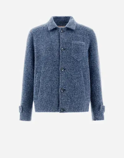 Herno Resort Shirt In Fog Wool In Denim