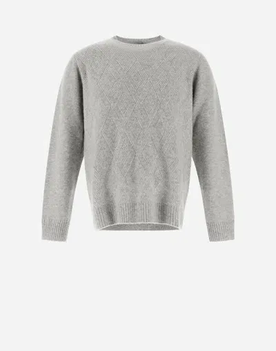 Herno Resort Sweater In Herringbone Plain Cashmere In Grey