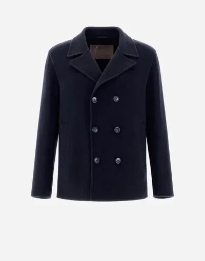 Herno Resort Pea Coat In New Modern Double In Navy Blue