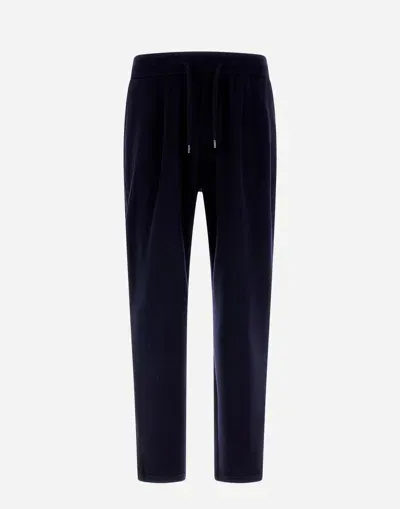 Herno Resort Trousers In Coupled Wool Pique In Blue