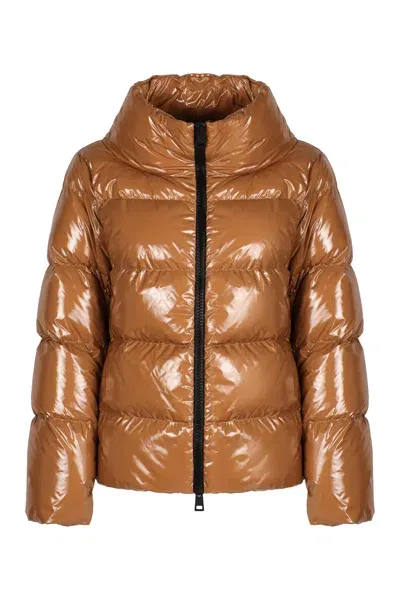 Herno Shiny Fabric Down Jacket In Brown