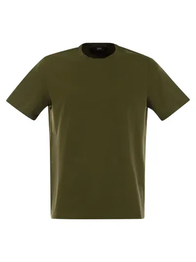 Herno Crew-neck Cotton T-shirt In Military Green