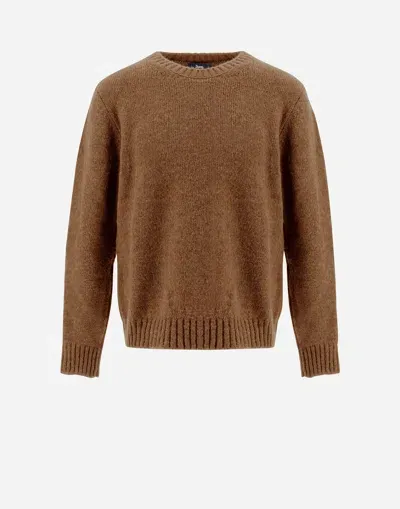 Herno Sweater In Plain Alpaca Wool In Earthenware