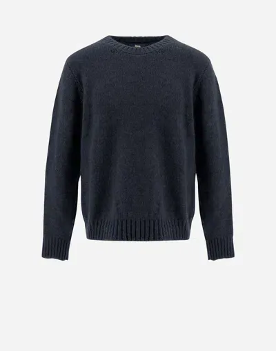 Herno Sweater In Plain Alpaca Wool In Navy Blue