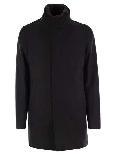 Herno Detachable Fur Collared Car Coat In Black