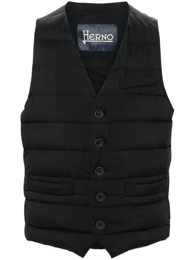 Herno Padded Vest Jacket With Button Closure And Functional Pockets In Black