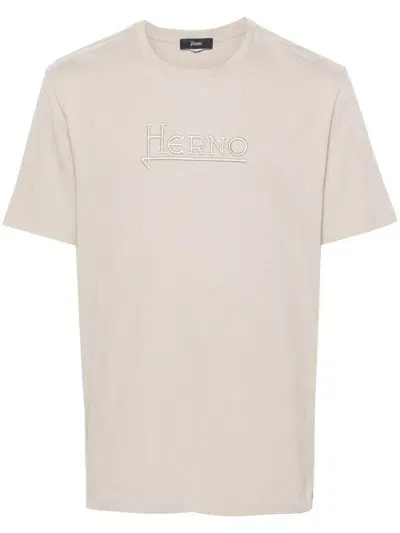 Herno Logo-embroidered Cotton T-shirt In Neutrals