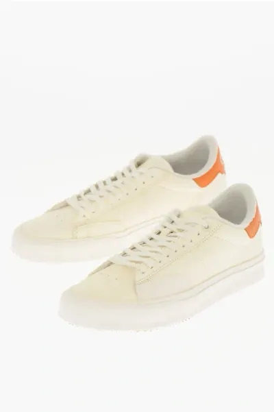 Heron Preston Leather Low Top Sneakers With Contrasting Detail In White