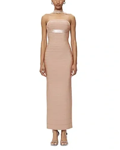 Herve Leger Bruna Reverse Halter Gown In Bare