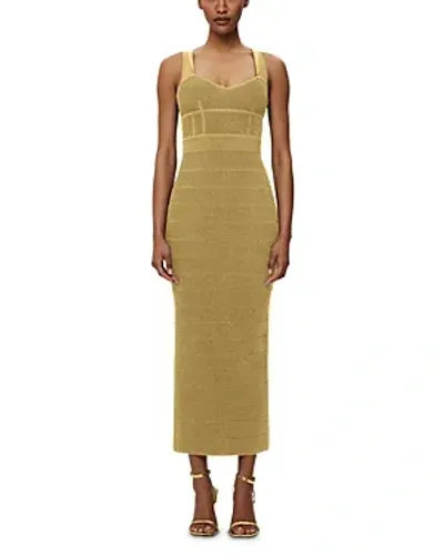 Herve Leger Textured Lurex Sweetheart Gown In Metallic Gold