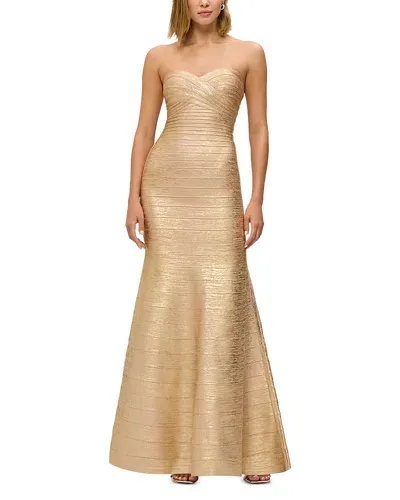 Herve Leger The Metallic Sara Gown In Gold Foil