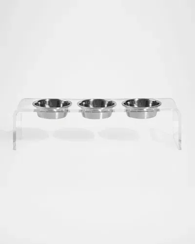 Hiddin Medium Clear Triple Bowl Pet Feeder, 2 Quarts In Transparent