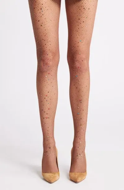 High Heel Jungle Glitter Fishnet Tights In Tan